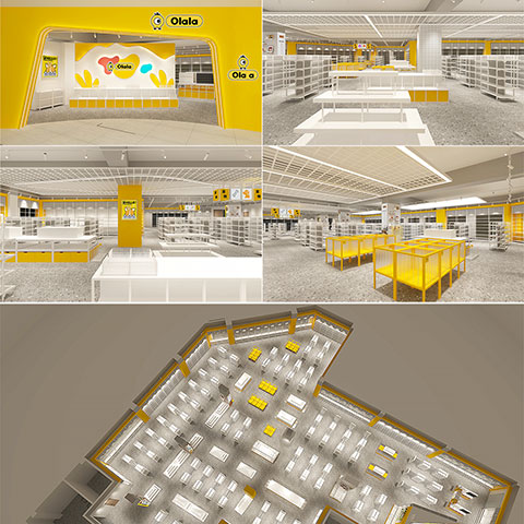 Olala 集合店｜黄白简约风全店货架定制案例